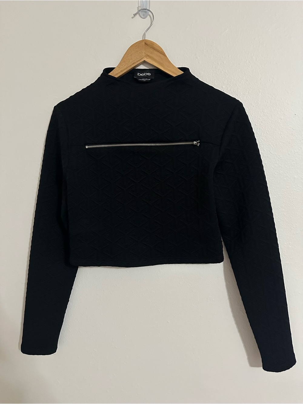 Bebe Mockneck Zip Front Quilted Long Sleeve Top